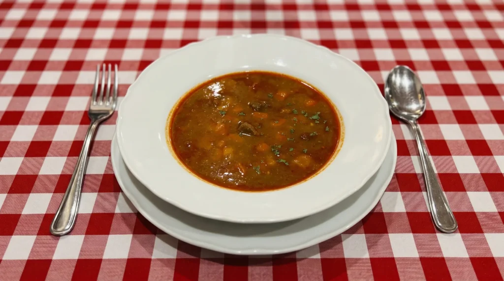 מנת גולאש ב-Hungarikum Bistro הונגריקום ביסטרו בודפשט - מסעדה הונגרית אותנטית בלב העיר