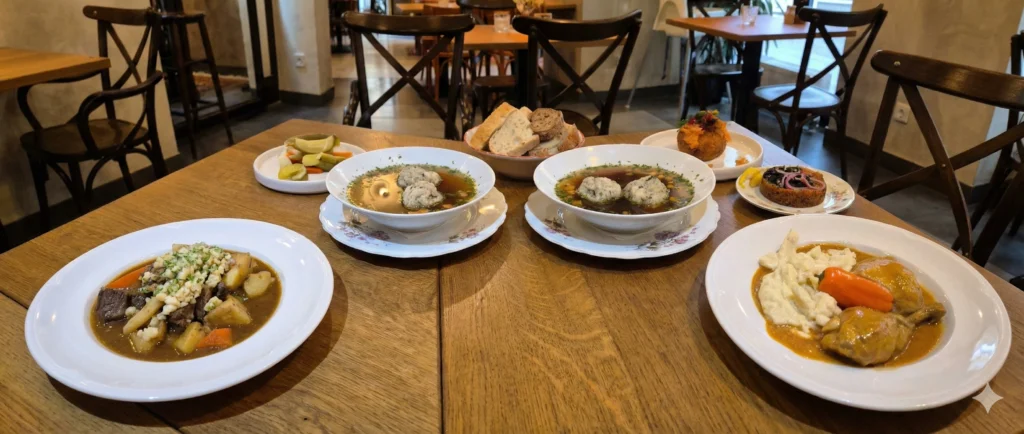 מנות אוכל הונגרי במסעדת מרומבה בודפשט עם נגיעות מהמטבח היהודי