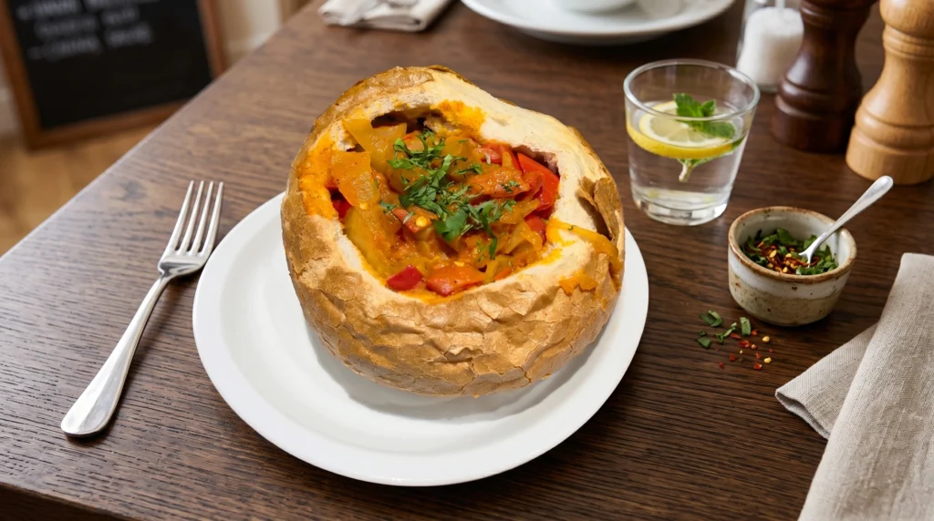 מנה הונגרית בכיכר לחם ב-Mama Goulash מאמא גולאש בודפשט מסעדה אותנטית ברובע היהודי