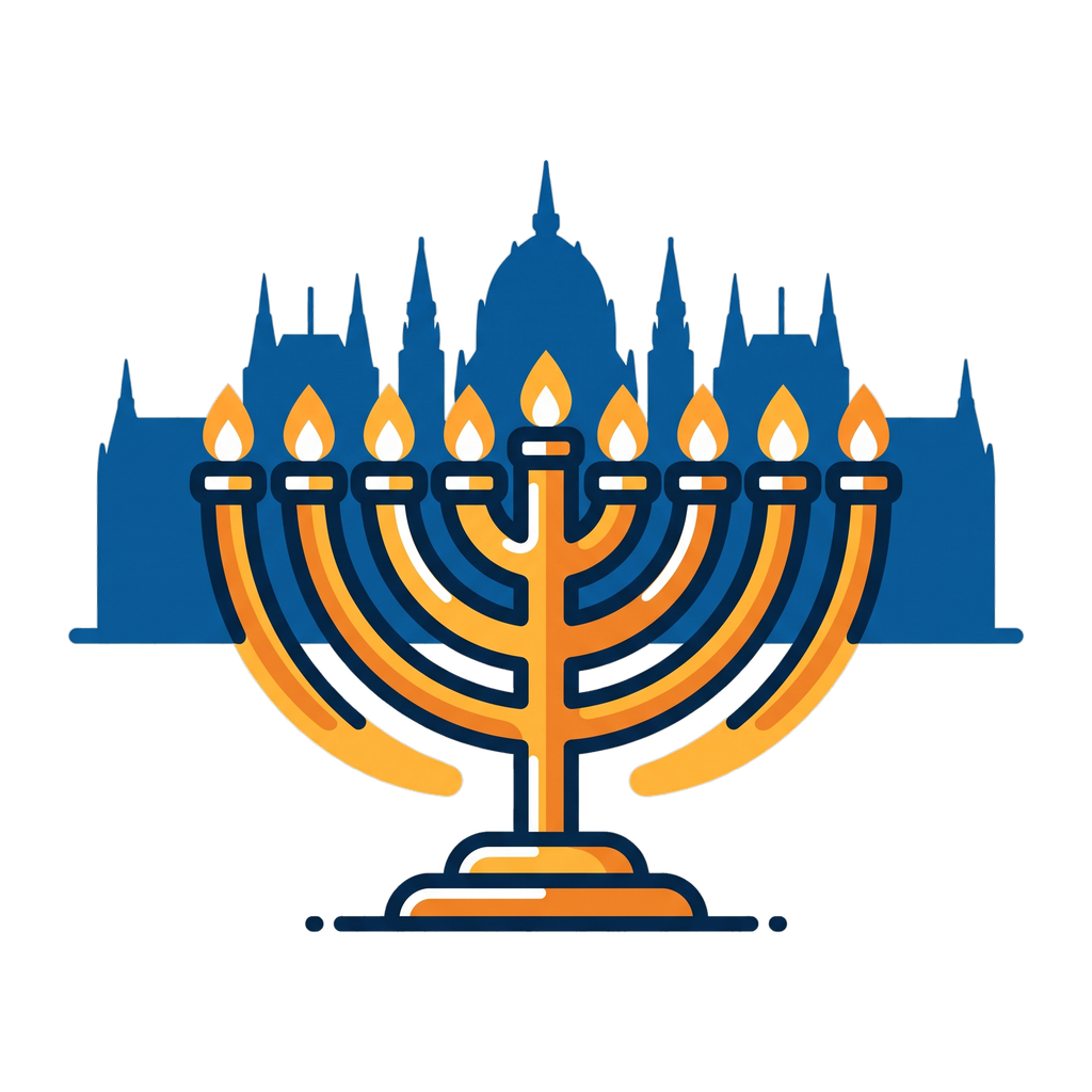 אייקון חנוכייה על רקע בניין הפרלמנט בבודפשט